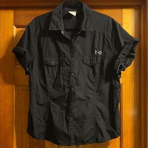 Harley-Davidson Black Women's Blouse with Willie G Skull Graphic.